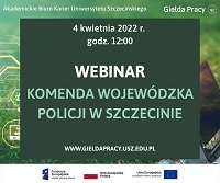 Plakat zachęcający do uczestnictwa w webinarze KWP w Szczecinie pod nazwą zostań zachodniopomorskim policjantem