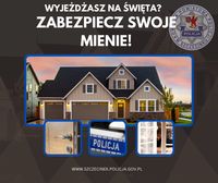 Grafika. Zdjęcia domów i biały napis Zabezpiecz swoje mienie